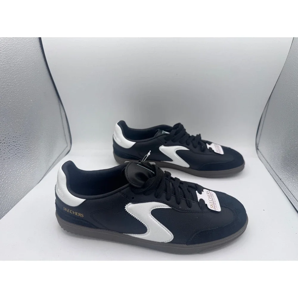 Skechers Court & Classics 254150 BKW Mens 9.5 Black White Leather Sneakers